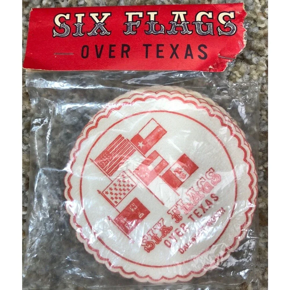 VTG  Six Flags Over Texas Sign Paper Drink Coasters 1960s  MCM  NOS  Japan